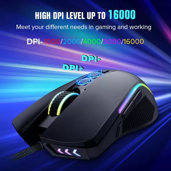 Redragon Gaming Mouse Wired Gaming Mouse with RGB Backlit 8000 DPI Adjustable Mouse with 9 Programmable Macro Buttons ampamp Fire Button Software Supports DIY Keybinds M910KBlack