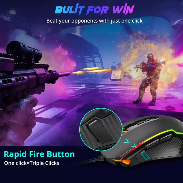 Redragon Gaming Mouse Wired Gaming Mouse with RGB Backlit 8000 DPI Adjustable Mouse with 9 Programmable Macro Buttons ampamp Fire Button Software Supports DIY Keybinds M910KBlack