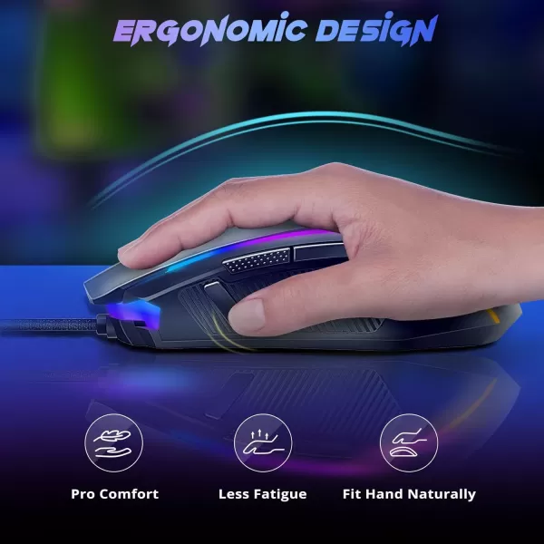 Redragon Gaming Mouse Wired Gaming Mouse with RGB Backlit 8000 DPI Adjustable Mouse with 9 Programmable Macro Buttons ampamp Fire Button Software Supports DIY Keybinds M910KBlack