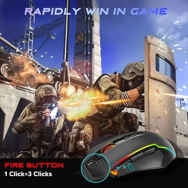 Redragon Gaming Mouse Wired Gaming Mouse with RGB Backlit 8000 DPI Adjustable Mouse with 9 Programmable Macro Buttons ampamp Fire Button Software Supports DIY Keybinds M910KBlack