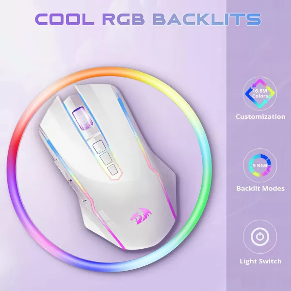 Redragon Gaming Mouse Wireless Mouse Gaming with 8000 DPI PC Gaming Mice with Fire Button RGB Backlit Programmable Ergonomic Mouse Gamer Rechargeable 70Hrs for Windows Mac Gamer BlackWhite