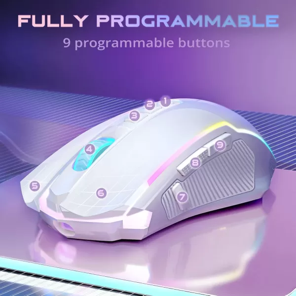 Redragon Gaming Mouse Wireless Mouse Gaming with 8000 DPI PC Gaming Mice with Fire Button RGB Backlit Programmable Ergonomic Mouse Gamer Rechargeable 70Hrs for Windows Mac Gamer BlackWhite