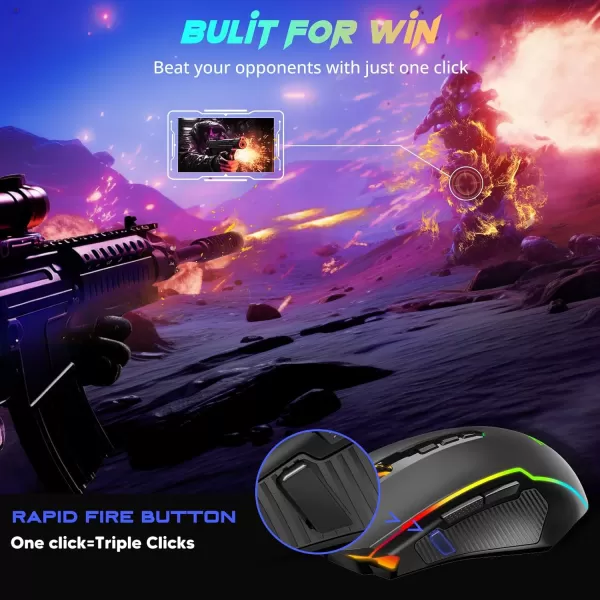 Redragon Gaming Mouse Wireless Mouse Gaming with 8000 DPI PC Gaming Mice with Fire Button RGB Backlit Programmable Ergonomic Mouse Gamer Rechargeable 70Hrs for Windows Mac Gamer BlackBlack