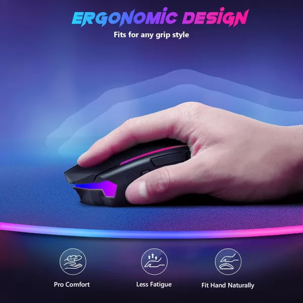 Redragon Gaming Mouse Wireless Mouse Gaming with 8000 DPI PC Gaming Mice with Fire Button RGB Backlit Programmable Ergonomic Mouse Gamer Rechargeable 70Hrs for Windows Mac Gamer BlackBlack