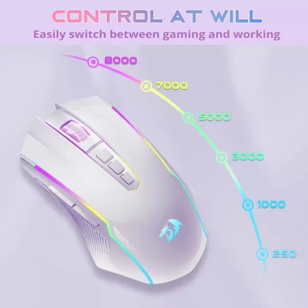 Redragon Gaming Mouse Wireless Mouse Gaming with 8000 DPI PC Gaming Mice with Fire Button RGB Backlit Programmable Ergonomic Mouse Gamer Rechargeable 70Hrs for Windows Mac Gamer BlackWhite