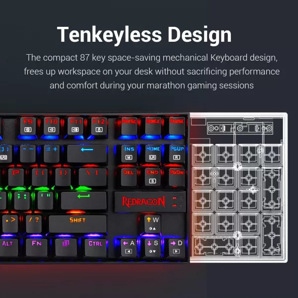 Redragon K552 Mechanical Gaming Keyboard Rainbow LED Backlit Wired with AntiDust Proof Switches for Windows PC White 87 Key Red SwitchBlack