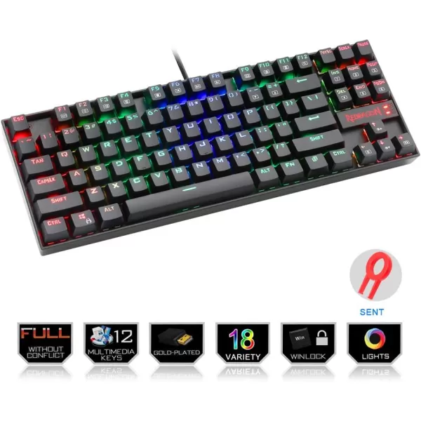 Redragon K552 Mechanical Gaming Keyboard Rainbow LED Backlit Wired with AntiDust Proof Switches for Windows PC White 87 Key Red SwitchBlack