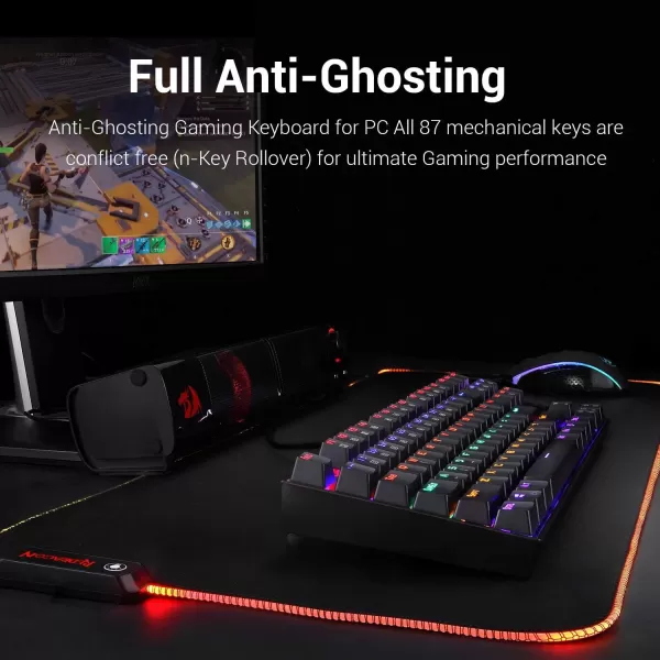 Redragon K552 Mechanical Gaming Keyboard Rainbow LED Backlit Wired with AntiDust Proof Switches for Windows PC White 87 Key Red SwitchBlack