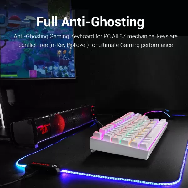 Redragon K552 Mechanical Gaming Keyboard Rainbow LED Backlit Wired with AntiDust Proof Switches for Windows PC White 87 Key Red SwitchWhite