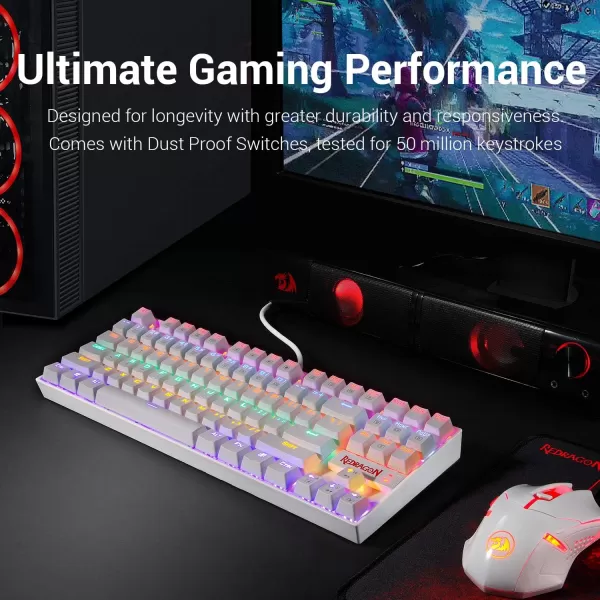 Redragon K552 Mechanical Gaming Keyboard Rainbow LED Backlit Wired with AntiDust Proof Switches for Windows PC White 87 Key Red SwitchWhite