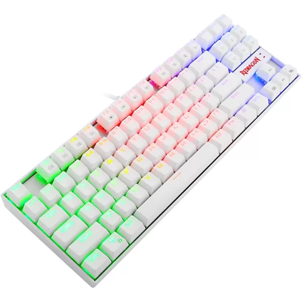 Redragon K552 Mechanical Gaming Keyboard Rainbow LED Backlit Wired with AntiDust Proof Switches for Windows PC White 87 Key Red SwitchWhite