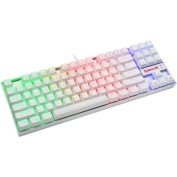Redragon K552 Mechanical Gaming Keyboard Rainbow LED Backlit Wired with AntiDust Proof Switches for Windows PC White 87 Key Red SwitchWhite