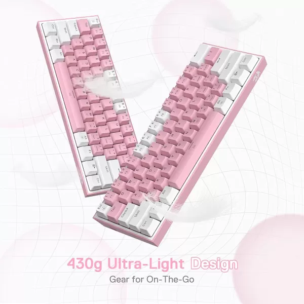 Redragon K617 Fizz 60 Wired RGB Gaming Keyboard 61 Keys HotSwap Compact Mechanical Keyboard wWhite and Grey Color Keycaps Linear Red Switch Pro DriverSoftware SupportedPink