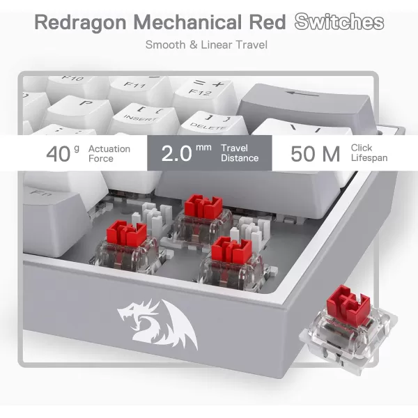 Redragon K617 Fizz 60 Wired RGB Gaming Keyboard 61 Keys HotSwap Compact Mechanical Keyboard wWhite and Grey Color Keycaps Linear Red Switch Pro DriverSoftware SupportedGrey