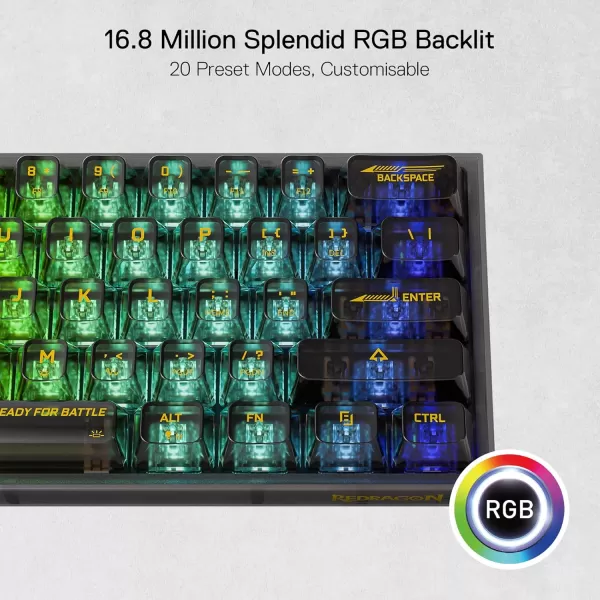 Redragon K617 Fizz 60 Wired RGB Gaming Keyboard 61 Keys HotSwap Compact Mechanical Keyboard wWhite and Grey Color Keycaps Linear Red Switch Pro DriverSoftware SupportedBlack Transparent