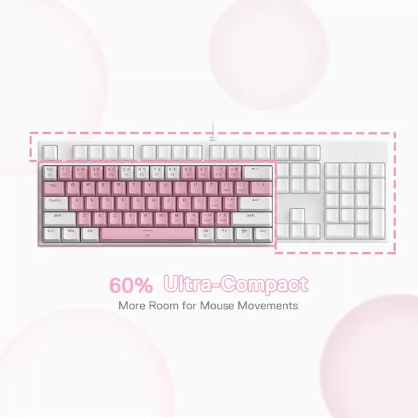 Redragon K617 Fizz 60 Wired RGB Gaming Keyboard 61 Keys HotSwap Compact Mechanical Keyboard wWhite and Grey Color Keycaps Linear Red Switch Pro DriverSoftware SupportedPink
