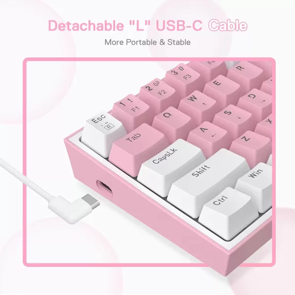 Redragon K617 Fizz 60 Wired RGB Gaming Keyboard 61 Keys HotSwap Compact Mechanical Keyboard wWhite and Grey Color Keycaps Linear Red Switch Pro DriverSoftware SupportedPink