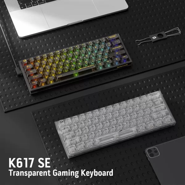 Redragon K617 Fizz 60 Wired RGB Gaming Keyboard 61 Keys HotSwap Compact Mechanical Keyboard wWhite and Grey Color Keycaps Linear Red Switch Pro DriverSoftware SupportedBlack Transparent