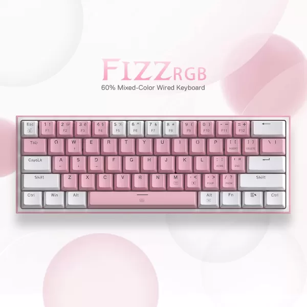 Redragon K617 Fizz 60 Wired RGB Gaming Keyboard 61 Keys HotSwap Compact Mechanical Keyboard wWhite and Grey Color Keycaps Linear Red Switch Pro DriverSoftware SupportedPink