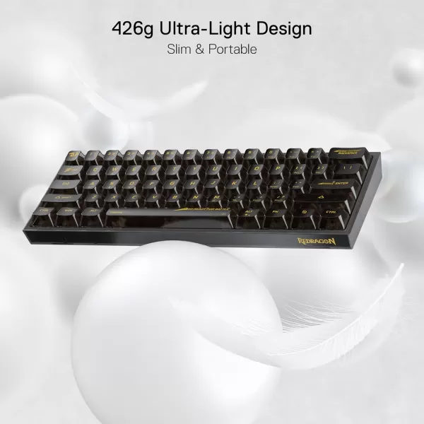 Redragon K617 Fizz 60 Wired RGB Gaming Keyboard 61 Keys HotSwap Compact Mechanical Keyboard wWhite and Grey Color Keycaps Linear Red Switch Pro DriverSoftware SupportedBlack Transparent