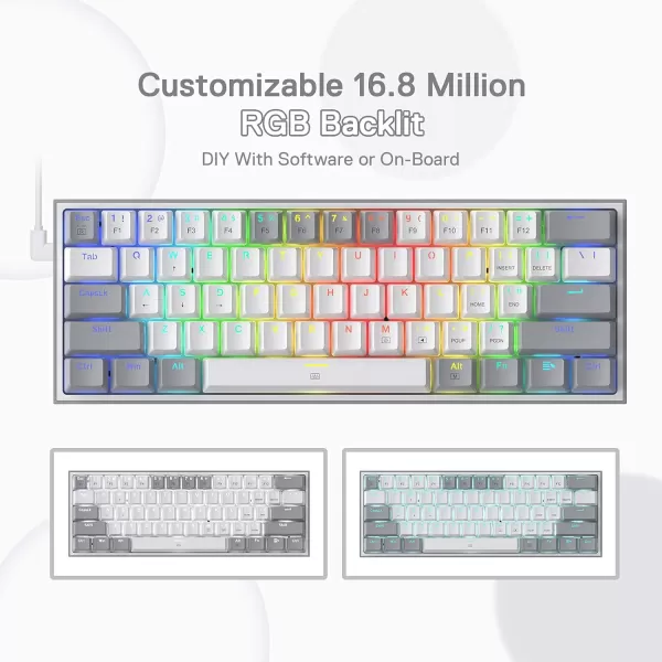 Redragon K617 Fizz 60 Wired RGB Gaming Keyboard 61 Keys HotSwap Compact Mechanical Keyboard wWhite and Grey Color Keycaps Linear Red Switch Pro DriverSoftware SupportedGrey