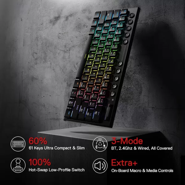 Redragon K621 Horus TKL Wireless RGB Mechanical Keyboard 50 BT24 GhzWired Three Modes 80 UltraThin Low Profile BT Keyboard wDedicated Media Control ampamp Linear Red Switches WhiteBlack Red Switch