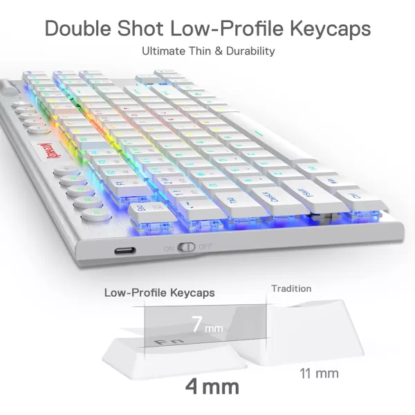Redragon K621 Horus TKL Wireless RGB Mechanical Keyboard 50 BT24 GhzWired Three Modes 80 UltraThin Low Profile BT Keyboard wDedicated Media Control ampamp Linear Red Switches WhiteSilver Red Switch