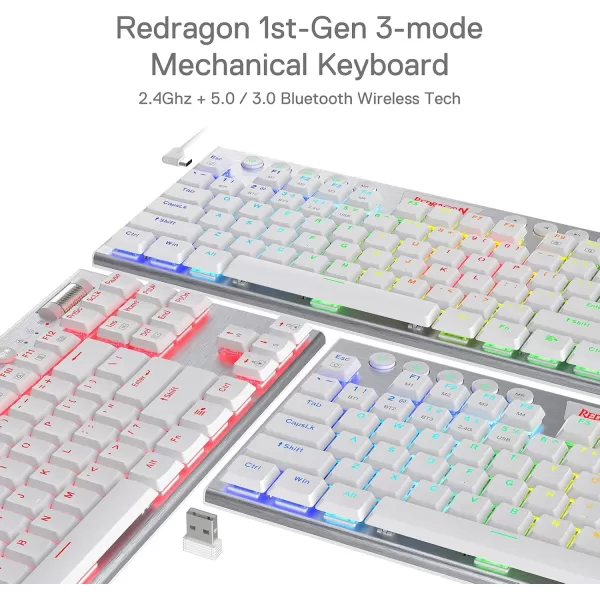 Redragon K621 Horus TKL Wireless RGB Mechanical Keyboard 50 BT24 GhzWired Three Modes 80 UltraThin Low Profile BT Keyboard wDedicated Media Control ampamp Linear Red Switches WhiteSilver Red Switch