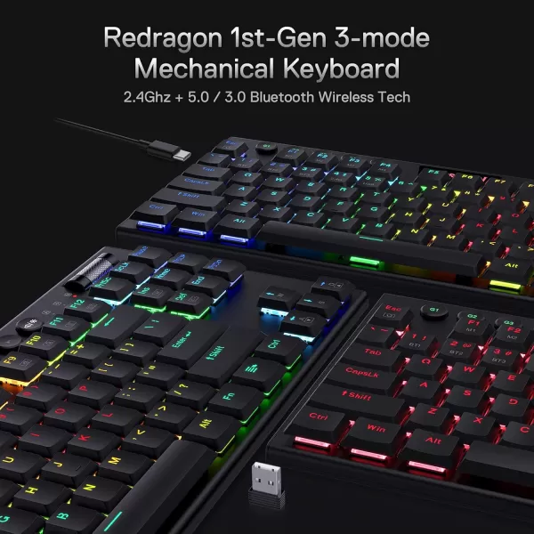 Redragon K621 Horus TKL Wireless RGB Mechanical Keyboard 50 BT24 GhzWired Three Modes 80 UltraThin Low Profile BT Keyboard wDedicated Media Control ampamp Linear Red Switches WhiteBlack Brown Switch