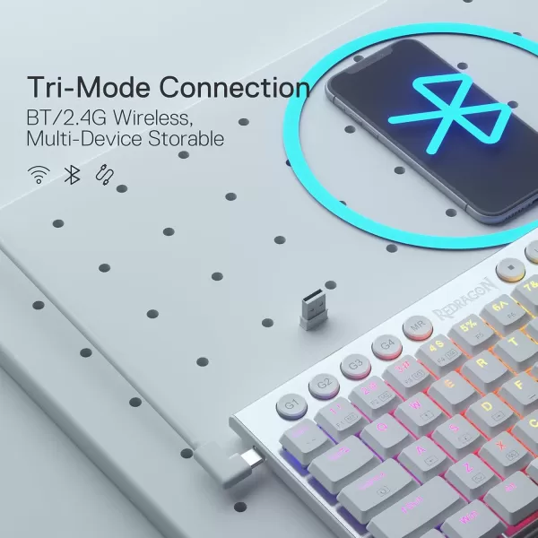 Redragon K621 Horus TKL Wireless RGB Mechanical Keyboard 50 BT24 GhzWired Three Modes 80 UltraThin Low Profile BT Keyboard wDedicated Media Control ampamp Linear Red Switches WhiteSilver Red Switch