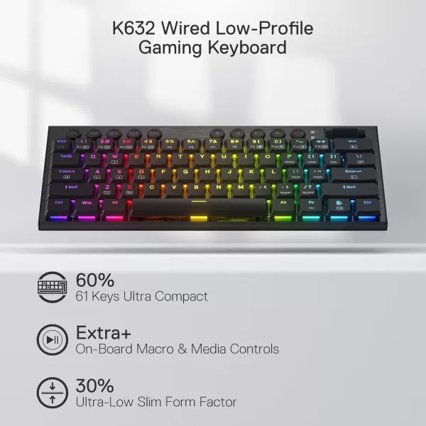 Redragon K621 Horus TKL Wireless RGB Mechanical Keyboard 50 BT24 GhzWired Three Modes 80 UltraThin Low Profile BT Keyboard wDedicated Media Control ampamp Linear Red Switches WhiteBlack Red Switch