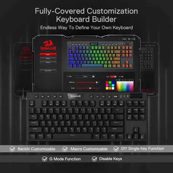 Redragon K621 Horus TKL Wireless RGB Mechanical Keyboard 50 BT24 GhzWired Three Modes 80 UltraThin Low Profile BT Keyboard wDedicated Media Control ampamp Linear Red Switches WhiteBlack Red Switch