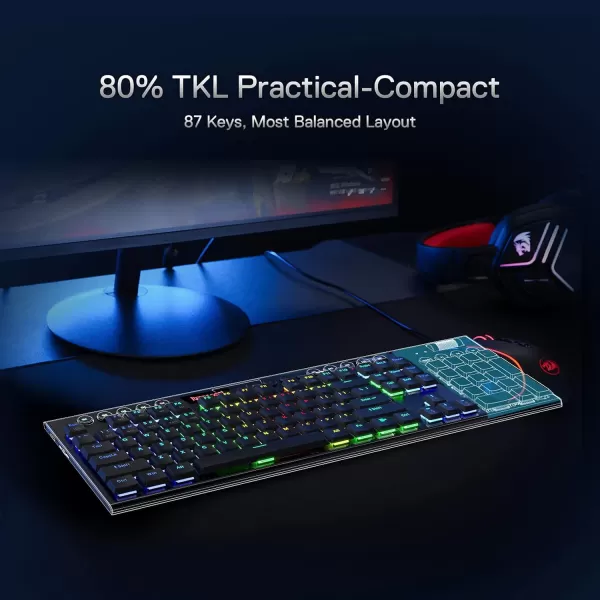 Redragon K621 Horus TKL Wireless RGB Mechanical Keyboard 50 BT24 GhzWired Three Modes 80 UltraThin Low Profile BT Keyboard wDedicated Media Control ampamp Linear Red Switches WhiteBlack Brown Switch