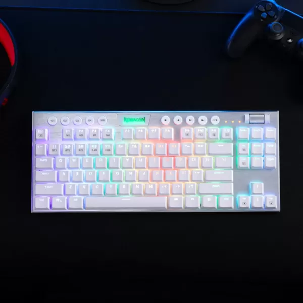 Redragon K621 Horus TKL Wireless RGB Mechanical Keyboard 50 BT24 GhzWired Three Modes 80 UltraThin Low Profile BT Keyboard wDedicated Media Control ampamp Linear Red Switches WhiteSilver Red Switch