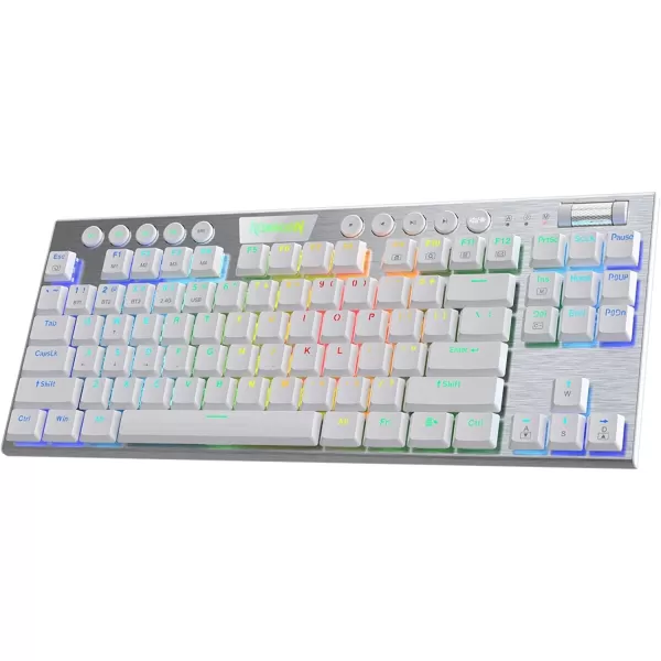 Redragon K621 Horus TKL Wireless RGB Mechanical Keyboard 50 BT24 GhzWired Three Modes 80 UltraThin Low Profile BT Keyboard wDedicated Media Control ampamp Linear Red Switches WhiteSilver Red Switch