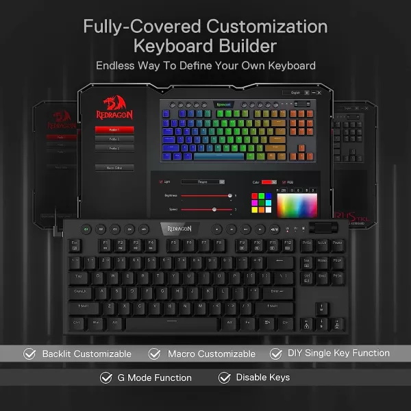 Redragon K621 Horus TKL Wireless RGB Mechanical Keyboard 50 BT24 GhzWired Three Modes 80 UltraThin Low Profile BT Keyboard wDedicated Media Control ampamp Linear Red Switches WhiteBlack Brown Switch