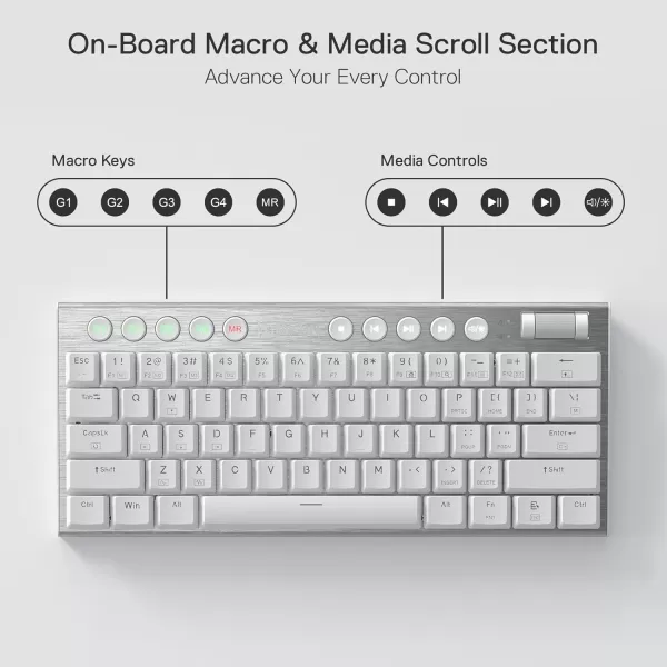 Redragon K621 Horus TKL Wireless RGB Mechanical Keyboard 50 BT24 GhzWired Three Modes 80 UltraThin Low Profile BT Keyboard wDedicated Media Control ampamp Linear Red Switches WhiteSilver Red Switch