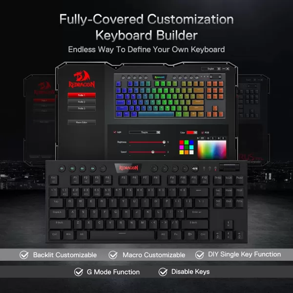 Redragon K621 Horus TKL Wireless RGB Mechanical Keyboard 50 BT24 GhzWired Three Modes 80 UltraThin Low Profile BT Keyboard wDedicated Media Control ampamp Linear Red Switches WhiteBlack Red Switch