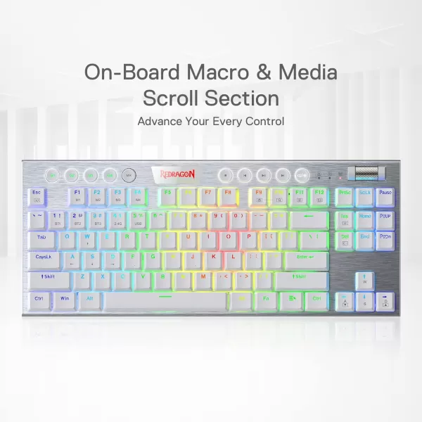 Redragon K621 Horus TKL Wireless RGB Mechanical Keyboard 50 BT24 GhzWired Three Modes 80 UltraThin Low Profile BT Keyboard wDedicated Media Control ampamp Linear Red Switches WhiteSilver Red Switch