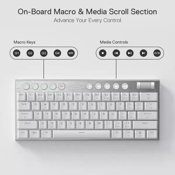Redragon K621 Horus TKL Wireless RGB Mechanical Keyboard 50 BT24 GhzWired Three Modes 80 UltraThin Low Profile BT Keyboard wDedicated Media Control ampamp Linear Red Switches WhiteWhite