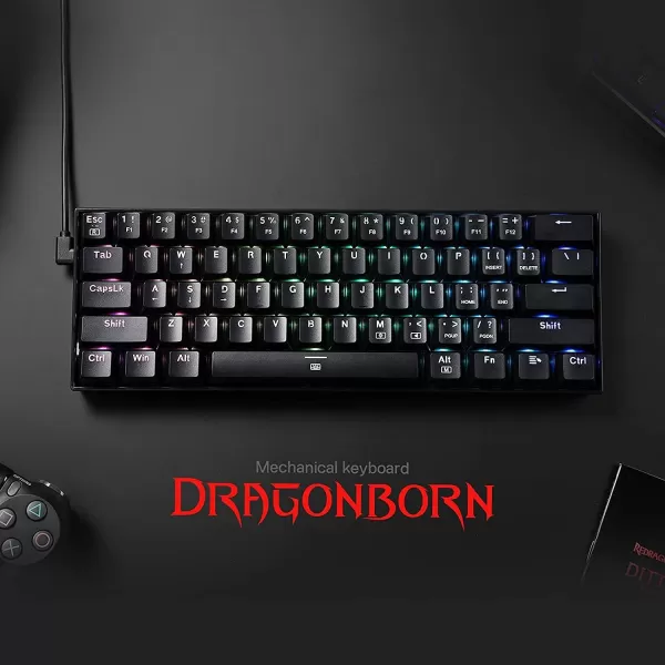 Redragon K630 Dragonborn 60 Wired RGB Gaming Keyboard 61 Keys Compact Mechanical Keyboard with Linear Red Switch Pro Driver Support WhiteBlack