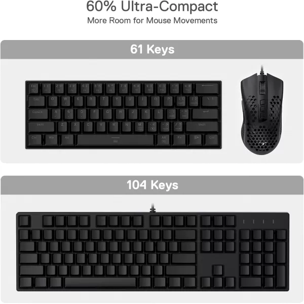 Redragon K630 Dragonborn 60 Wired RGB Gaming Keyboard 61 Keys Compact Mechanical Keyboard with Linear Red Switch Pro Driver Support WhiteBlack