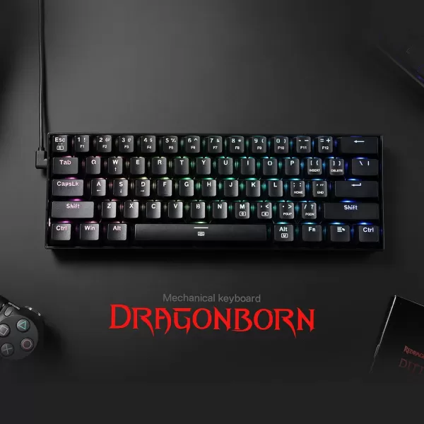 Redragon K630 Dragonborn 60 Wired RGB Gaming Keyboard 61 Keys Compact Mechanical Keyboard with Linear Red Switch Pro Driver Support WhiteBlack