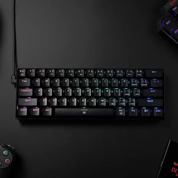 Redragon K630 Dragonborn 60 Wired RGB Gaming Keyboard 61 Keys Compact Mechanical Keyboard with Linear Red Switch Pro Driver Support WhiteBlack