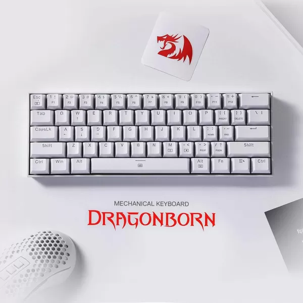Redragon K630 Dragonborn 60 Wired RGB Gaming Keyboard 61 Keys Compact Mechanical Keyboard with Linear Red Switch Pro Driver Support WhiteWhite