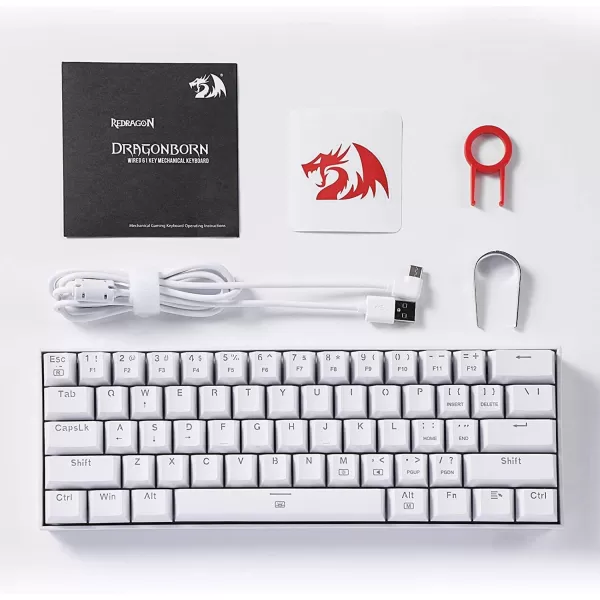 Redragon K630 Dragonborn 60 Wired RGB Gaming Keyboard 61 Keys Compact Mechanical Keyboard with Linear Red Switch Pro Driver Support WhiteWhite