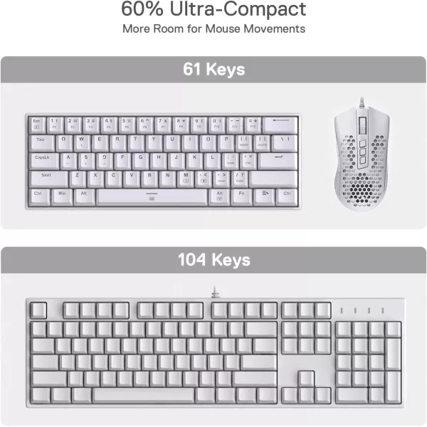 Redragon K630 Dragonborn 60 Wired RGB Gaming Keyboard 61 Keys Compact Mechanical Keyboard with Linear Red Switch Pro Driver Support WhiteWhite