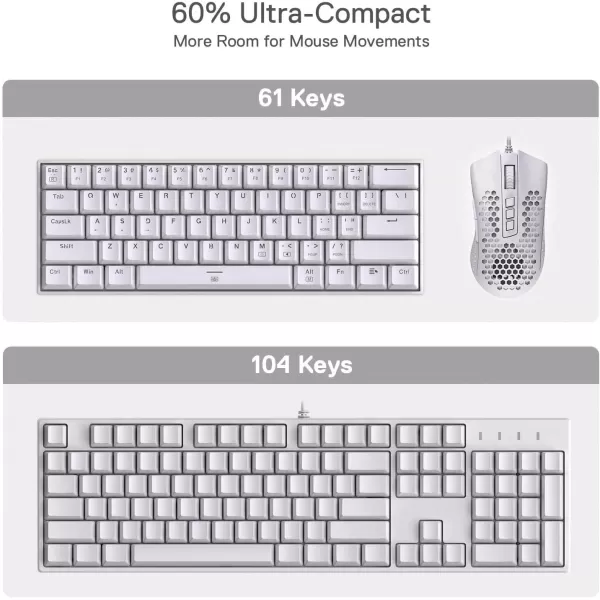 Redragon K630 Dragonborn 60 Wired RGB Gaming Keyboard 61 Keys Compact Mechanical Keyboard with Linear Red Switch Pro Driver Support WhiteWhite