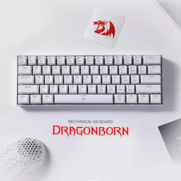 Redragon K630 Dragonborn 60 Wired RGB Gaming Keyboard 61 Keys Compact Mechanical Keyboard with Linear Red Switch Pro Driver Support WhiteWhite