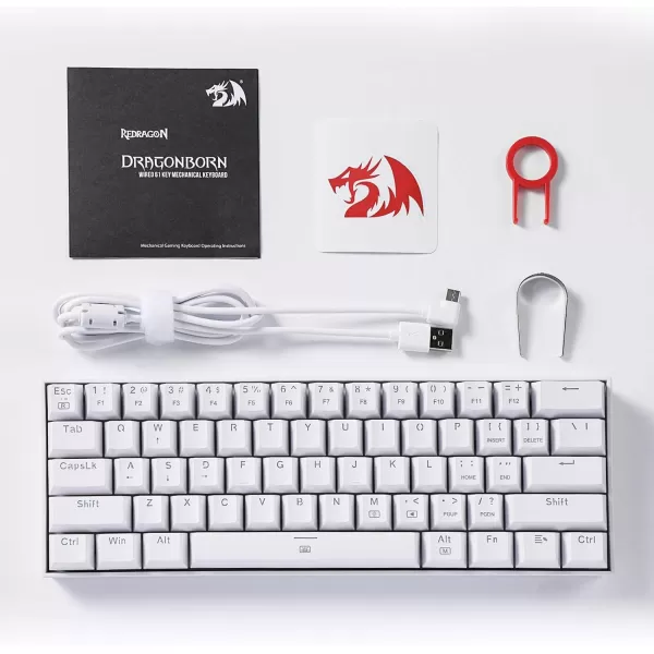 Redragon K630 Dragonborn 60 Wired RGB Gaming Keyboard 61 Keys Compact Mechanical Keyboard with Linear Red Switch Pro Driver Support WhiteWhite